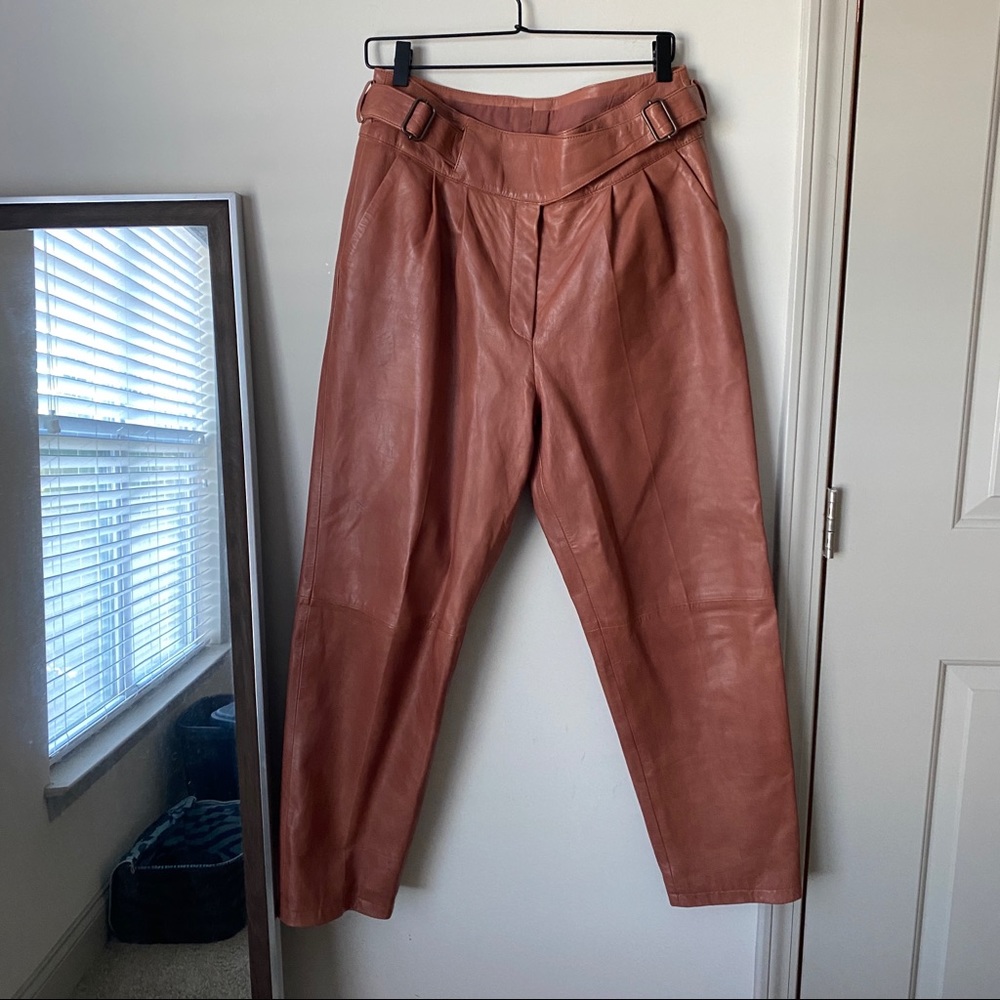 Sezane Rust Leather High-Rise Trousers
